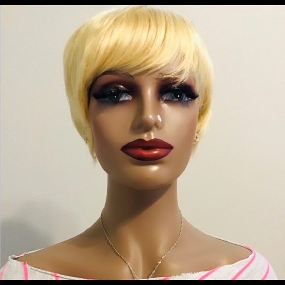 Full Machine Made No Lace Human Wig 613 Wig Short Cut With Bangs  Remy - Picture 1 of 3